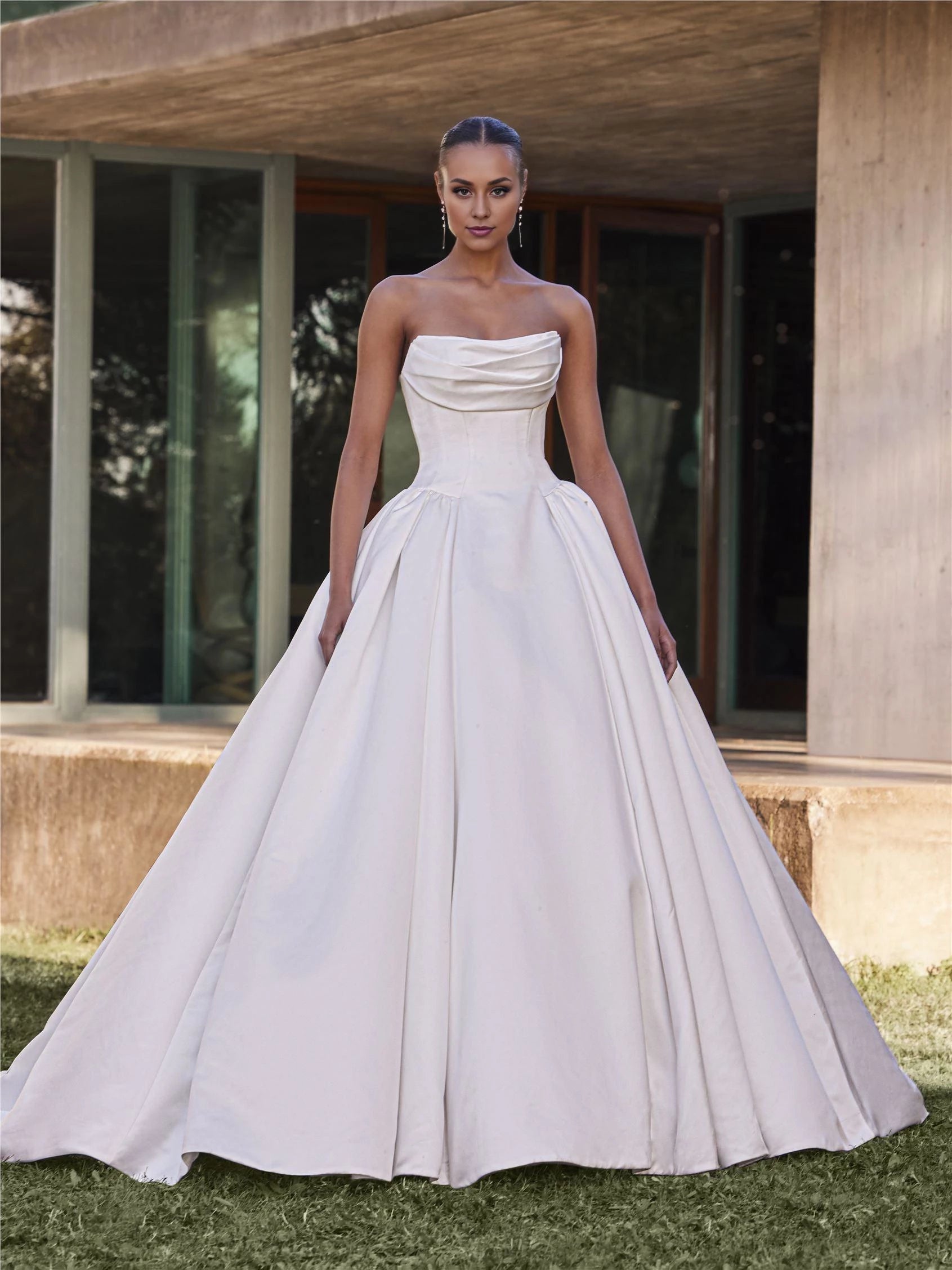 Magnificent Ball Gown Strapless Sleeveless Button Back Floor Length Wedding Dress