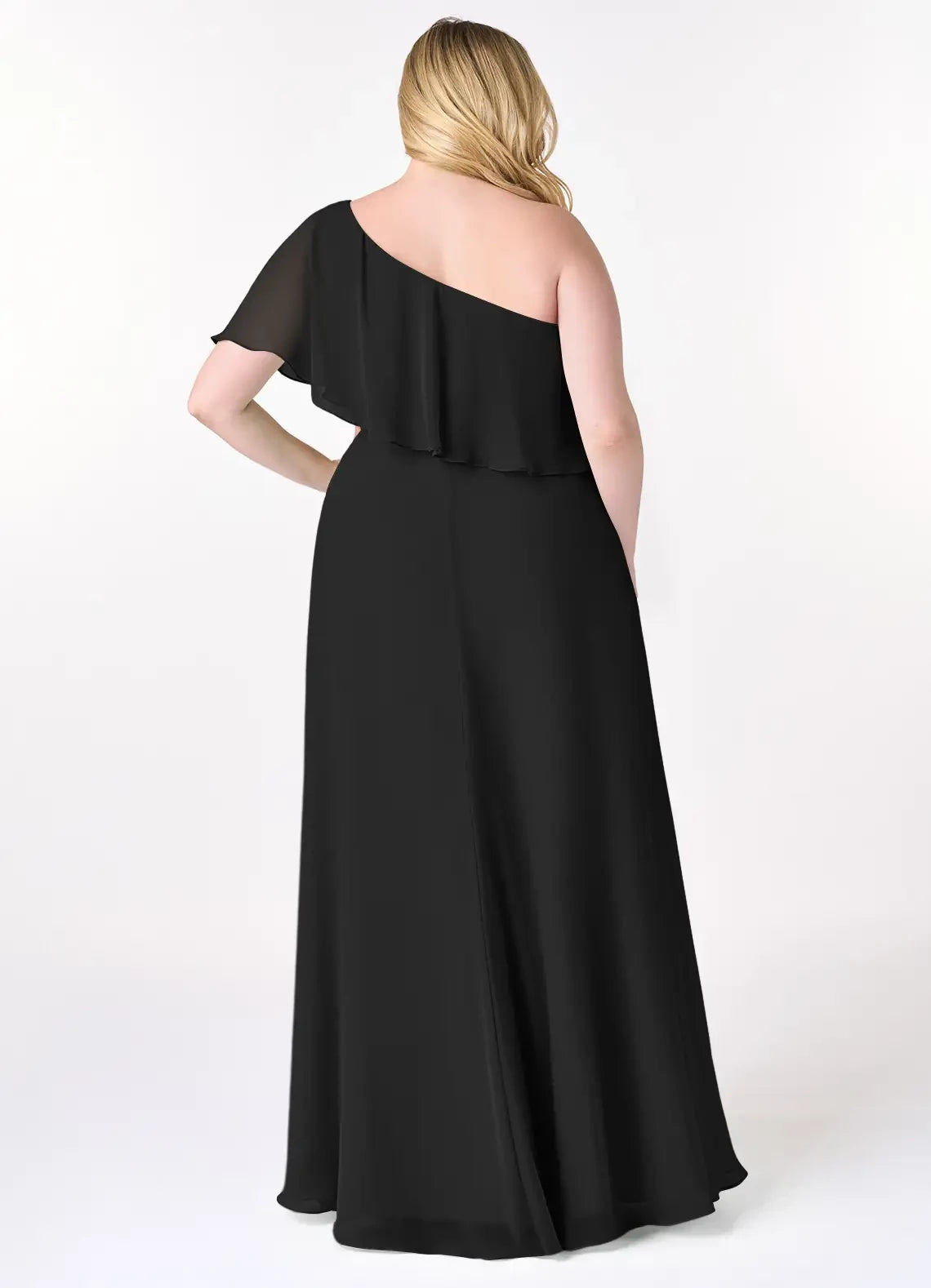 Magnificent Plus Size A Line One Shoulder Flutter Sleeve Open Back Floor Length Bridesmaid Dress