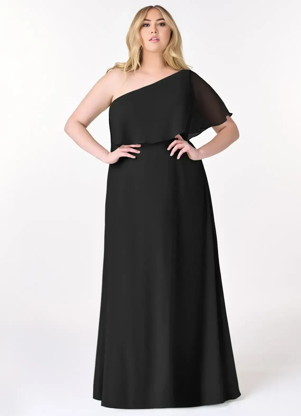 Magnificent Plus Size A Line One Shoulder Flutter Sleeve Open Back Floor Length Bridesmaid Dress
