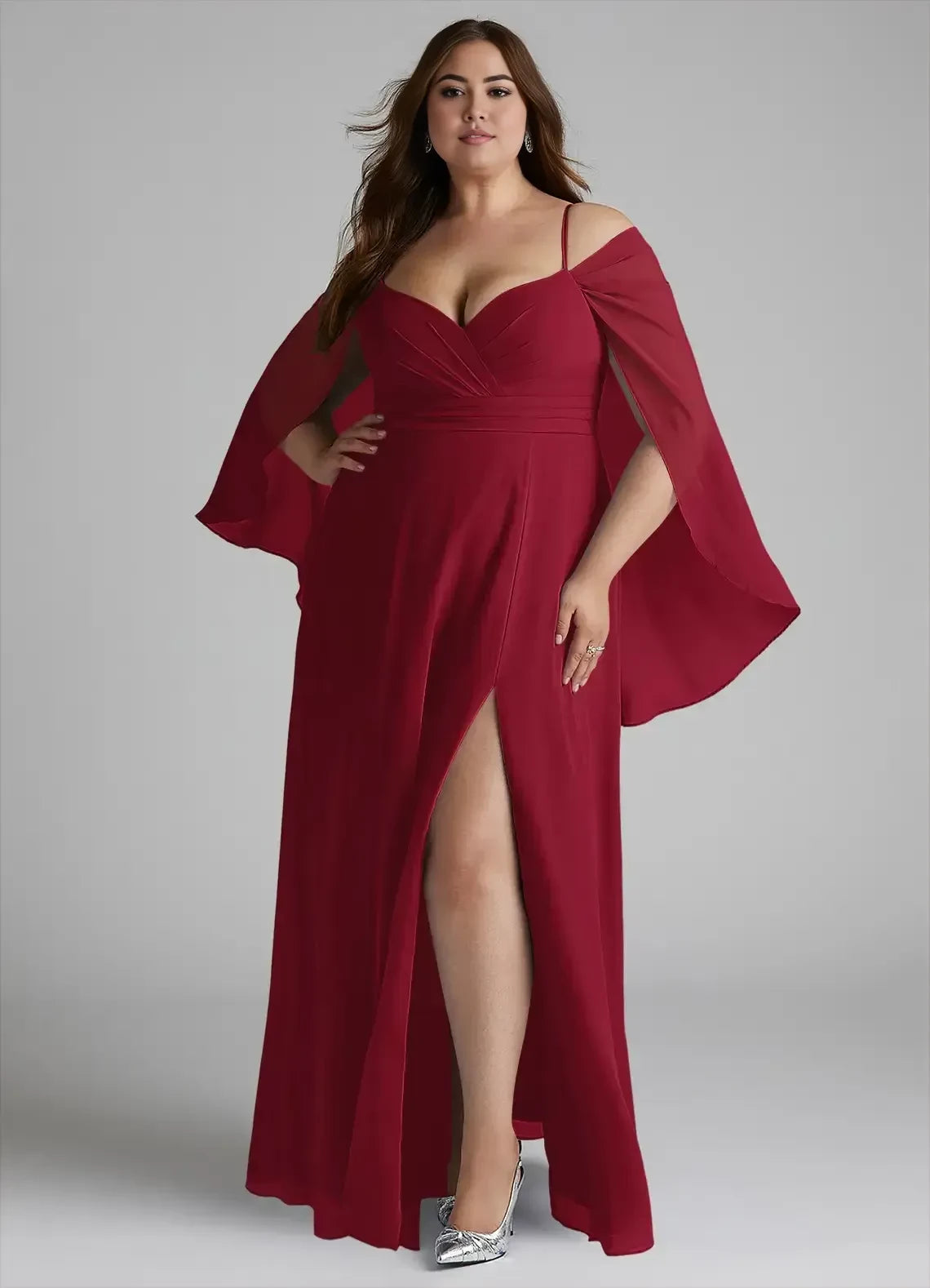 Magnificent Plus Size Sheath Sweetheart Neck Cape Sleeve V Back Floor Length Bridesmaid Dress