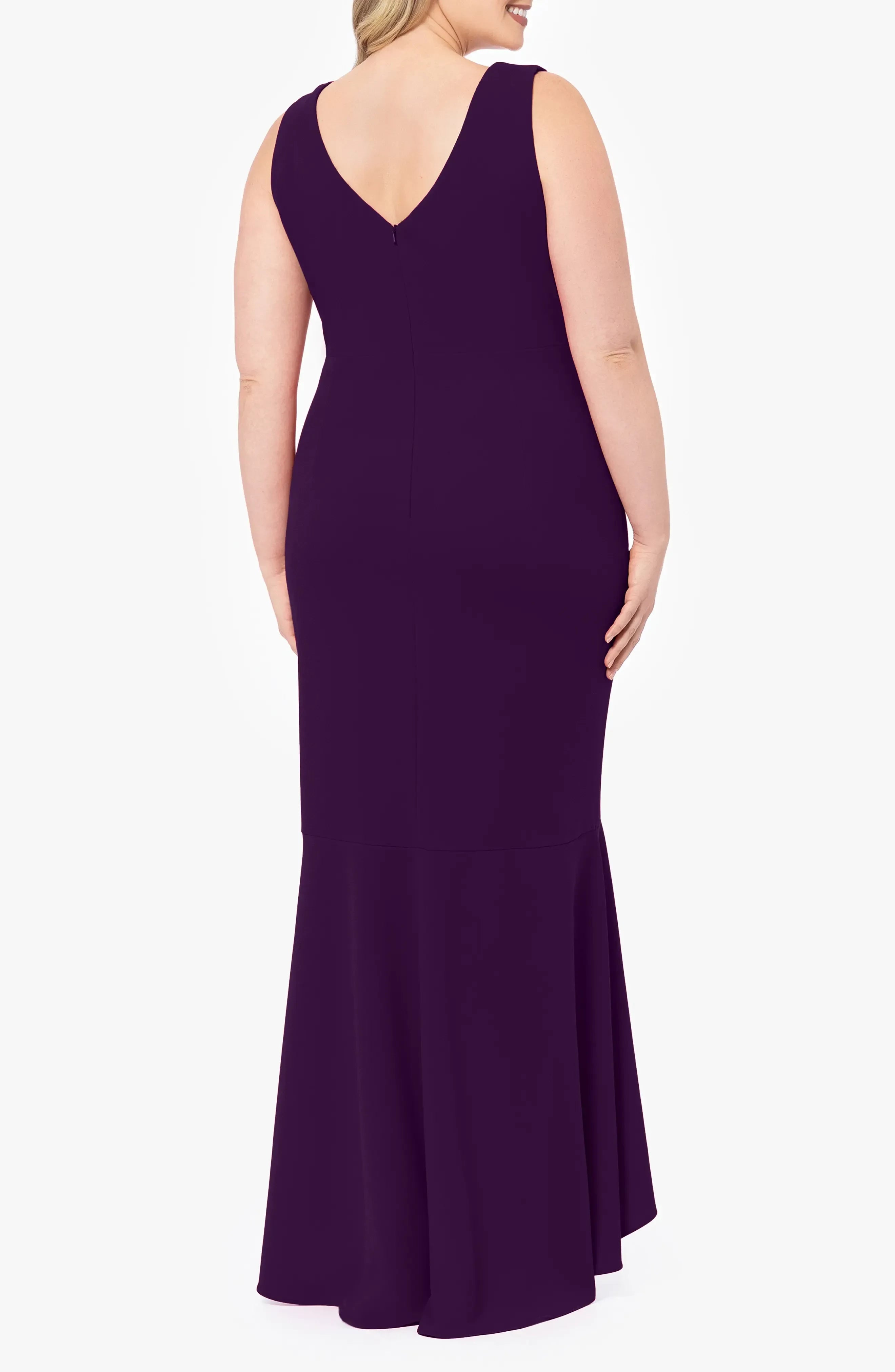 Magnificent Plus Size Sheath V Neck Sleeveless Zipper Back High Low Evening Dress