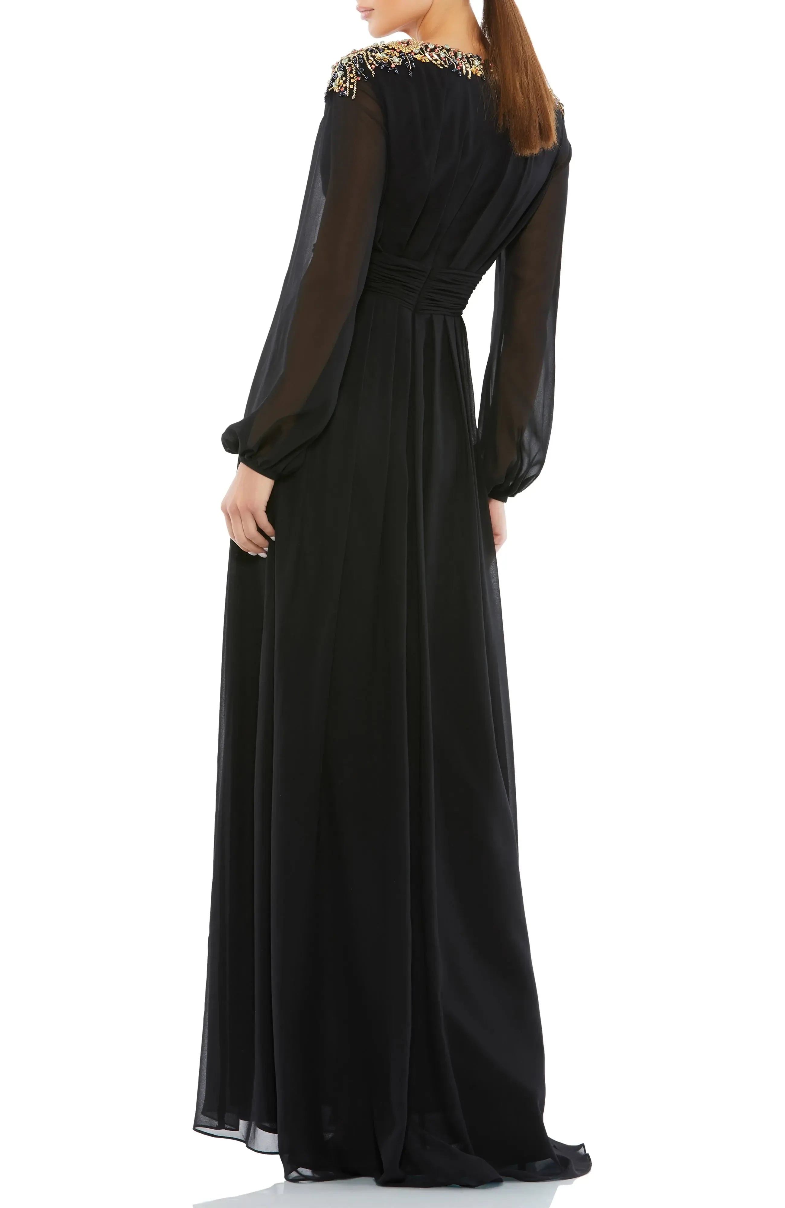 Magnificent Sheath V Neck Long Sleeve Zipper Back Floor Length Evening Dress