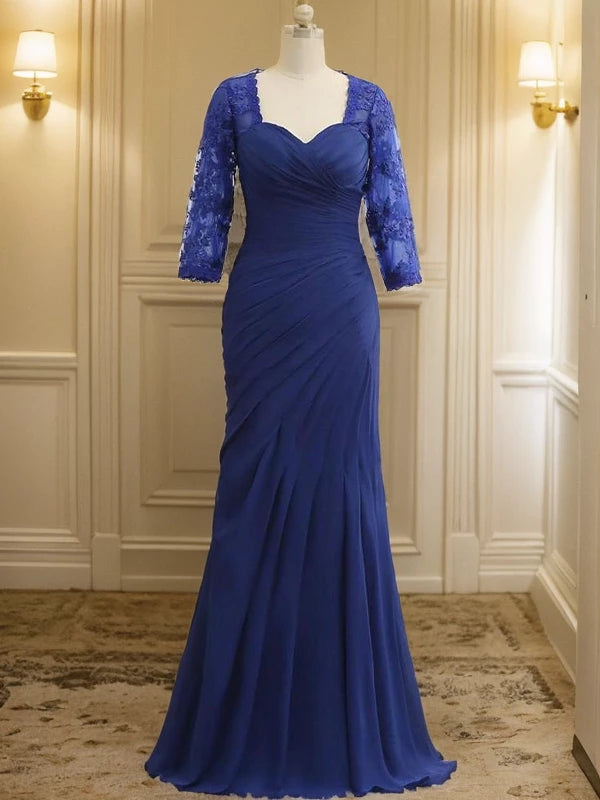 Mermaid Chiffon Lace Sweetheart short Sleeves Floor-Length Mother of the Bride Dresses