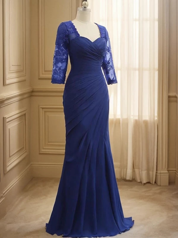 Mermaid Chiffon Lace Sweetheart short Sleeves Floor-Length Mother of the Bride Dresses