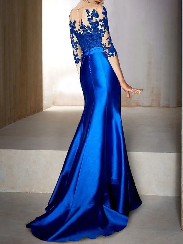Mermaid Jewel Neck Half Sleeves Floor-Length With Appliques Bow Mother of the Bride Dresses