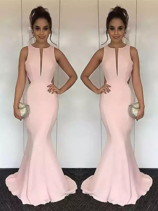Mermaid Jewel Sleeveless Ruched Satin Evening Dresses Prom Dress
