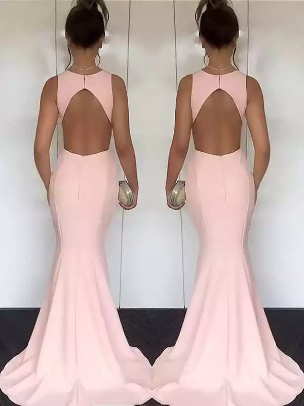 Mermaid Jewel Sleeveless Ruched Satin Evening Dresses Prom Dress