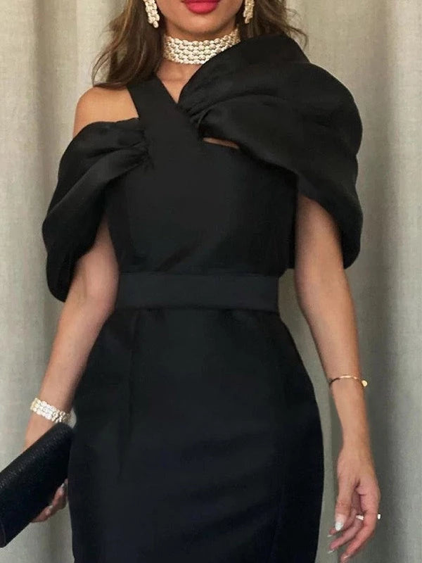 Mermaid Off-the-Shoulder Black satin Ankle-Length Evening Dresses