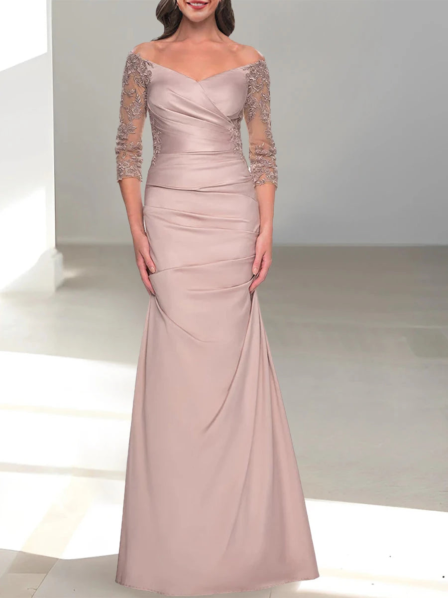 Mermaid Off-the-Shoulder Long Sleeves with Beading Mother Of The Bride Dresses