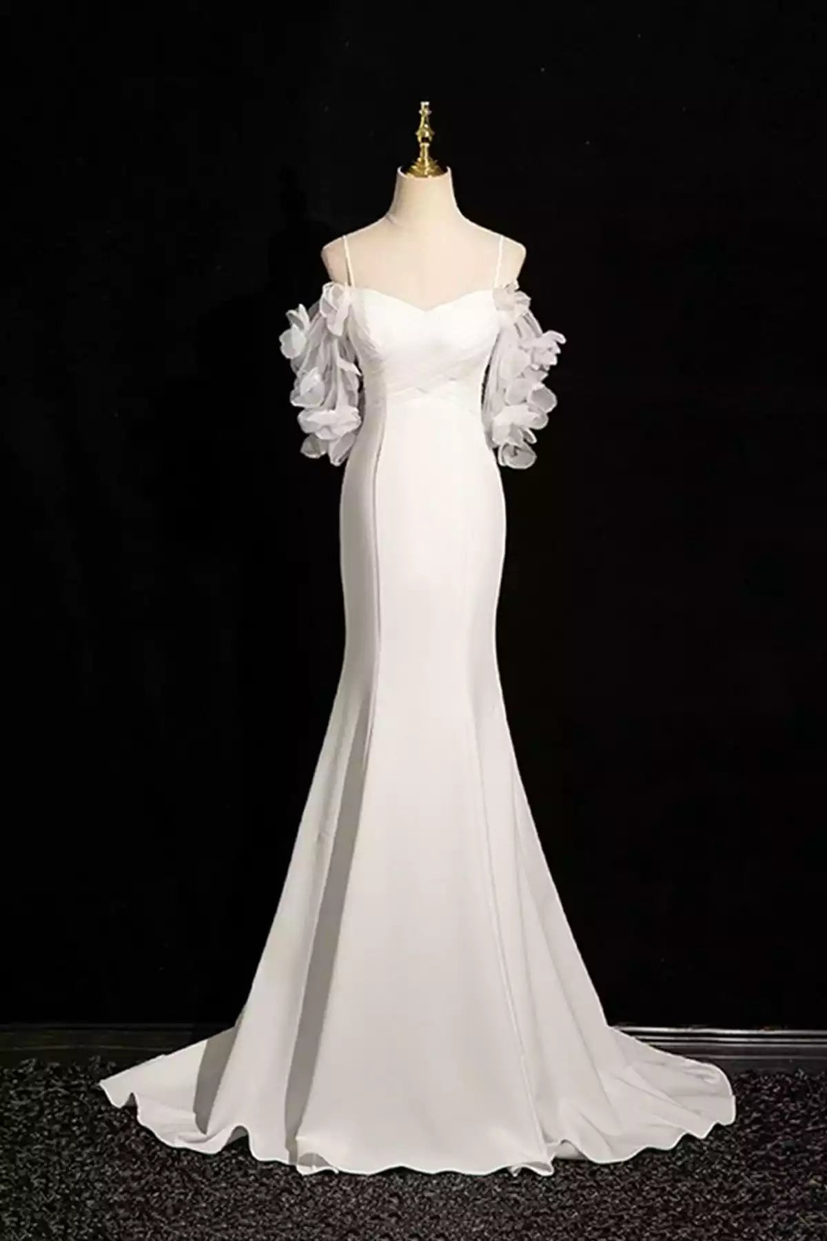 Mermaid Off the Shoulder White Spaghetti Strap Long Prom Dress Party Dress