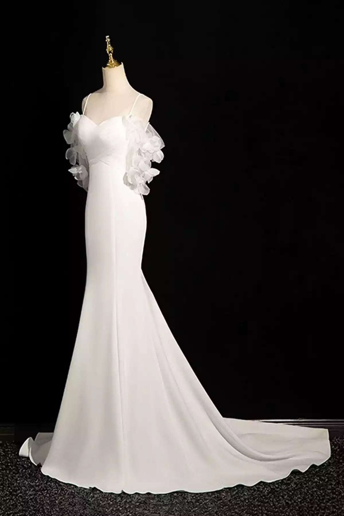 Mermaid Off the Shoulder White Spaghetti Strap Long Prom Dress Party Dress