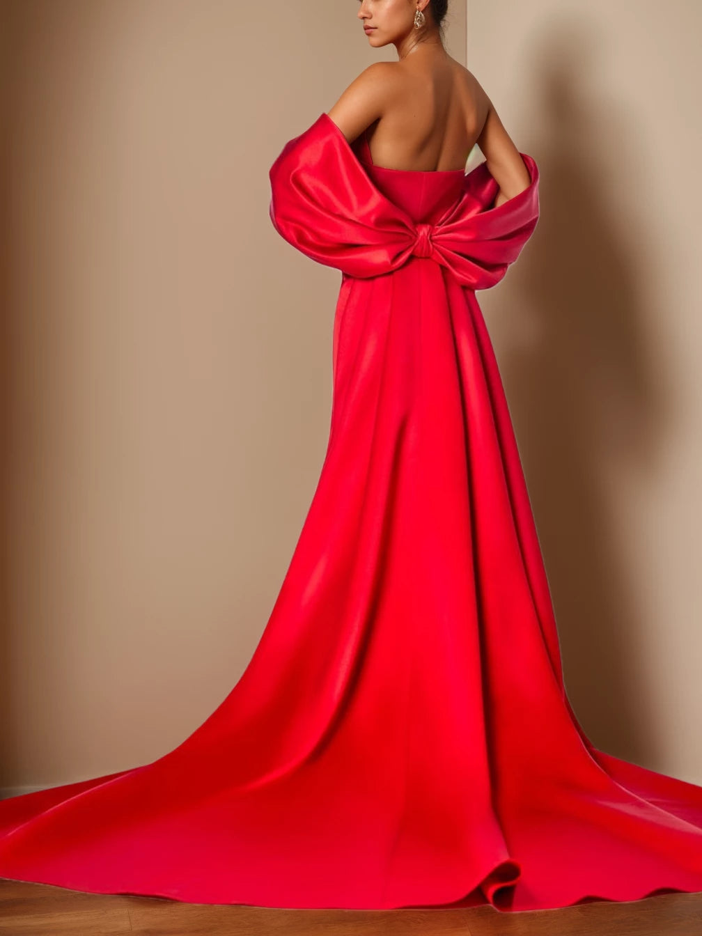 Mermaid Satin Strapless Sleeveless Floor-Length Unique with Split Side Ruffles Party Dresses Evening Dresses Prom Dress