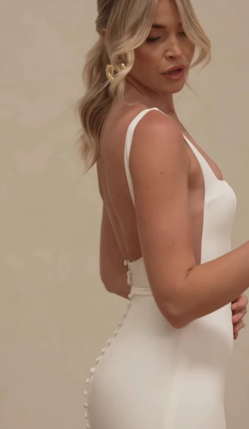 Mermaid Spaghetti Strap White Satin Long Sweep Floor length Wedding Dress Prom Dress Cocktail Dress Homecoming Dress Evening Dress Party Dress