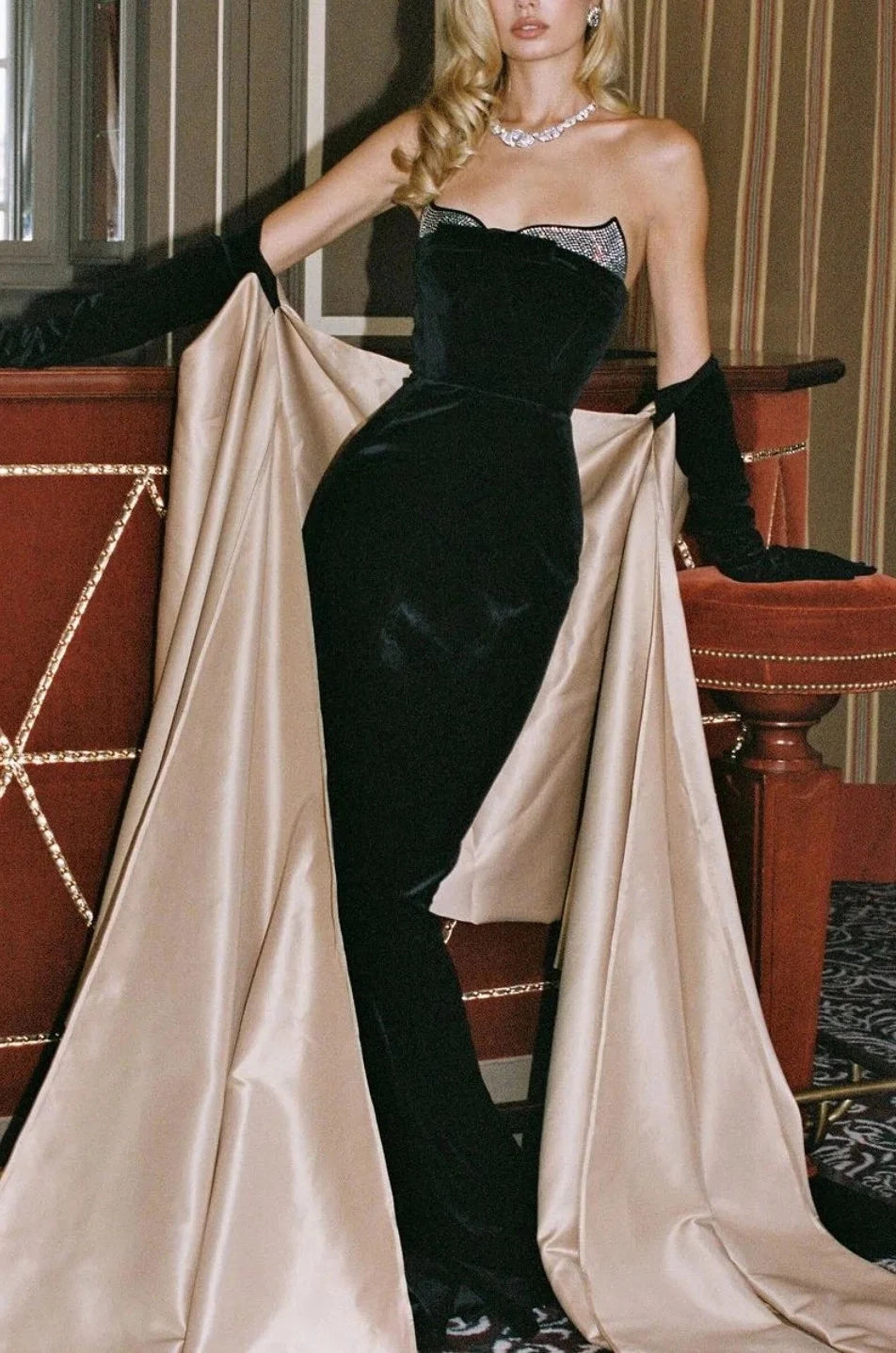 Mermaid Strapless Floor-length Sleeveless Long With Beadings Formal Evening Dresses