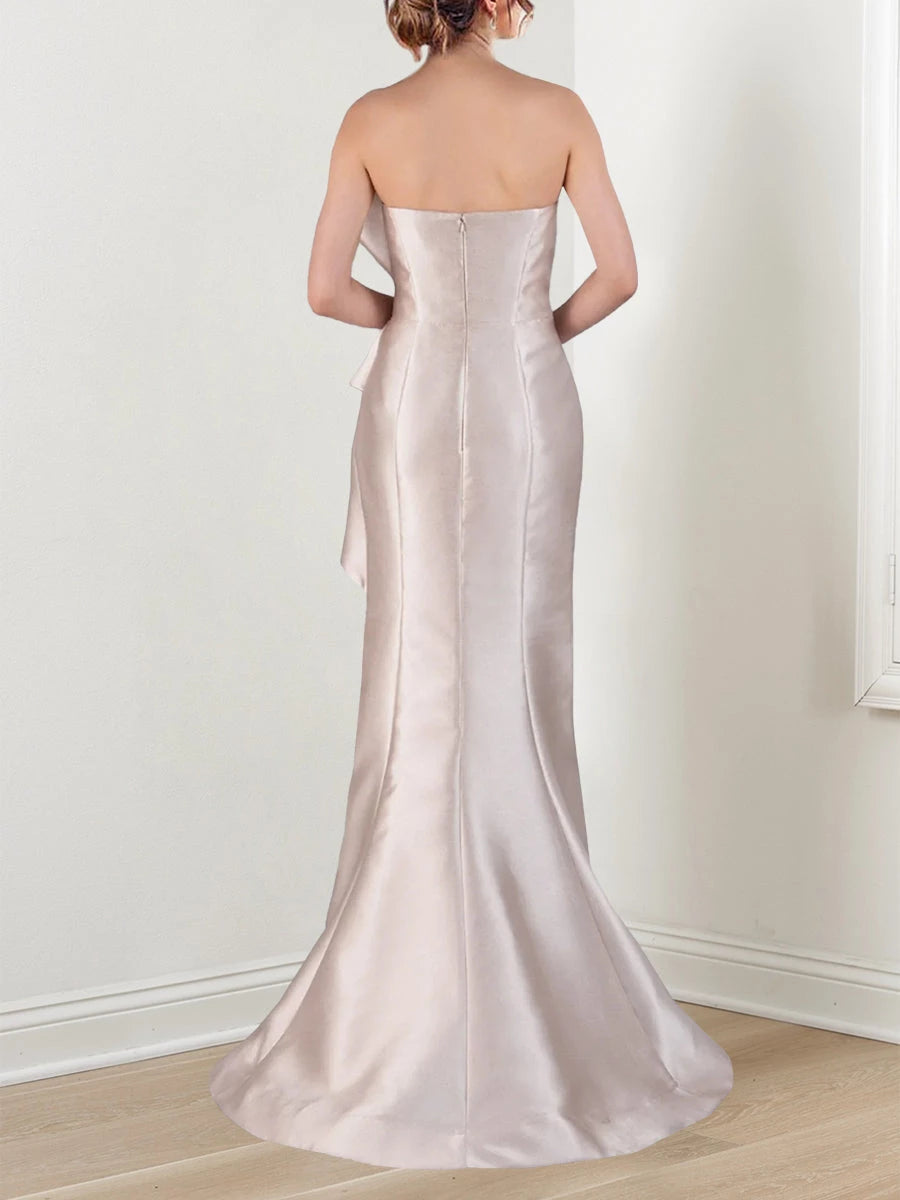 Mermaid Strapless Satin Sweep Train Evening Dresses With Beading