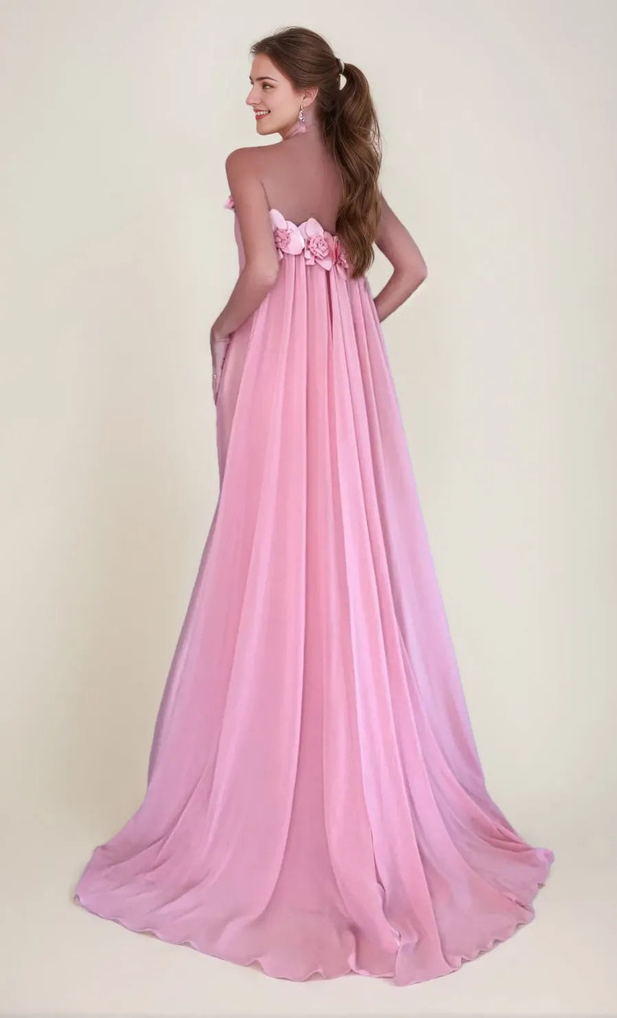 Mermaid Strapless Sleeveless Floor-Length with 3D Flowers Watteau Train Ruffles Evening Dresses Party Dress Prom Dresse