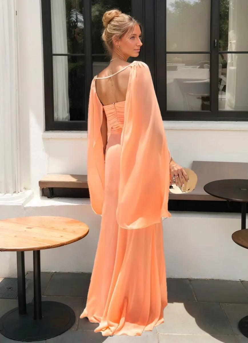 Mermaid Sweetheart Ruched Floor Length with Evening Dresses Party Dress Cape Prom Dresses