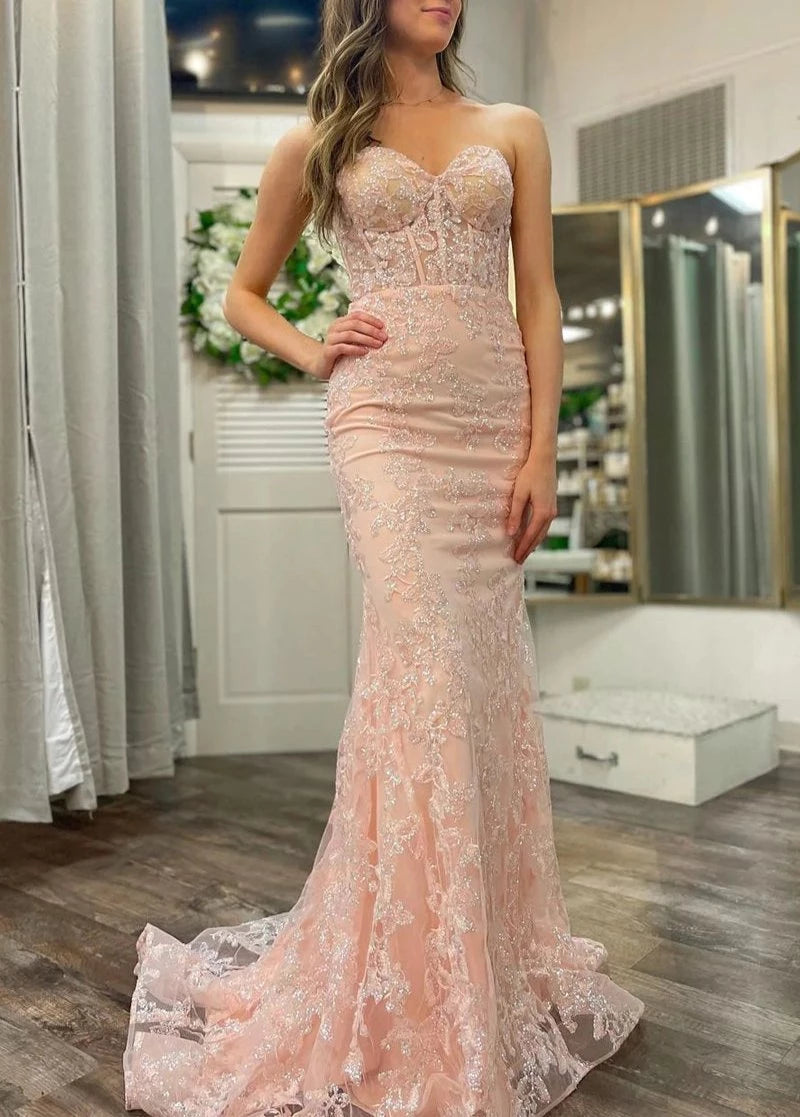 Mermaid Sweetheart Sequined Lace Long Evening Dress Party Dresses Prom Dress
