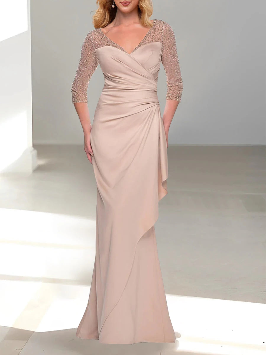 Mermaid V-Neck Long Sleeves Mother Of The Bride Dresses with Beading