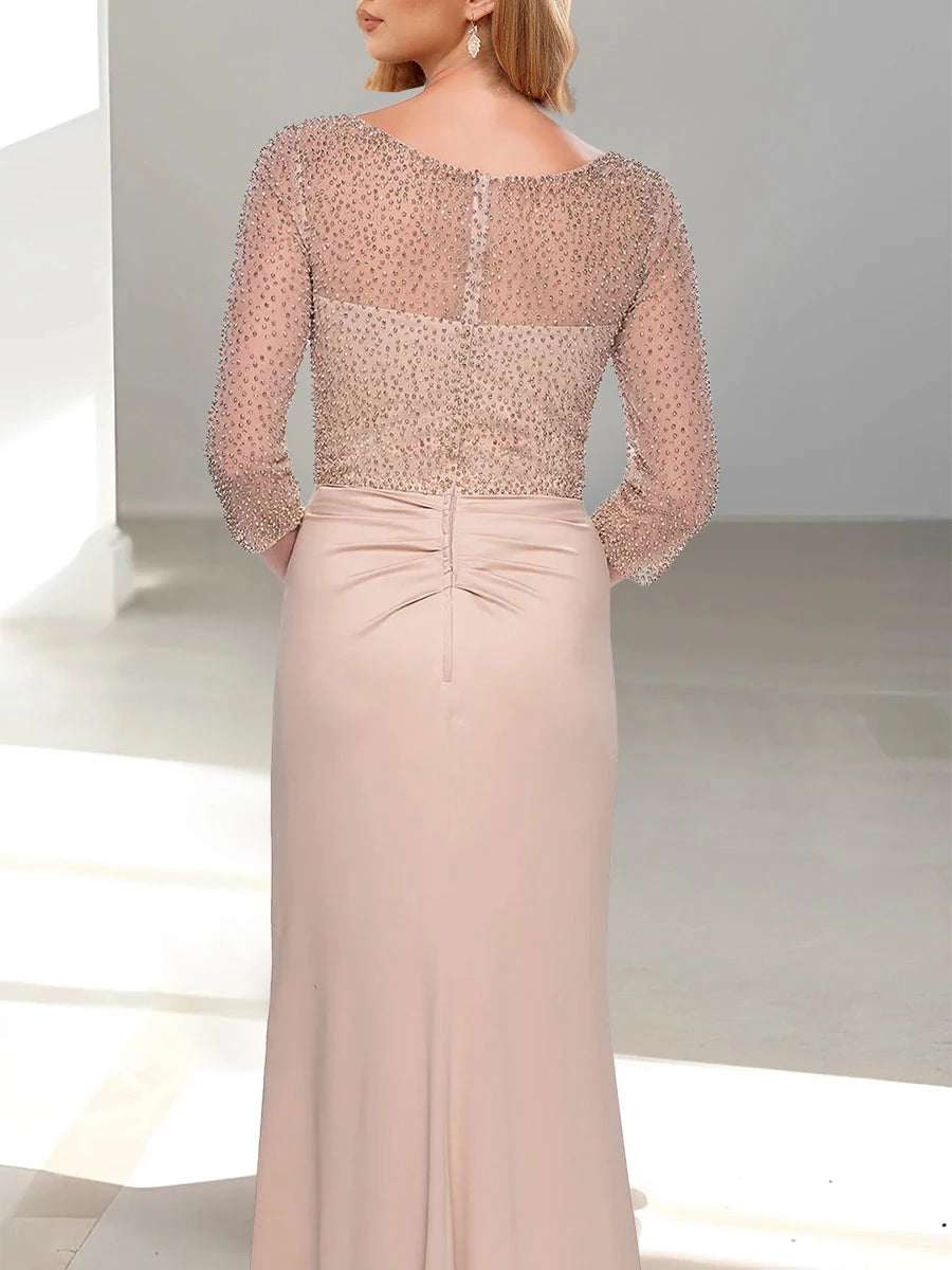 Mermaid V-Neck Long Sleeves Mother Of The Bride Dresses with Beading