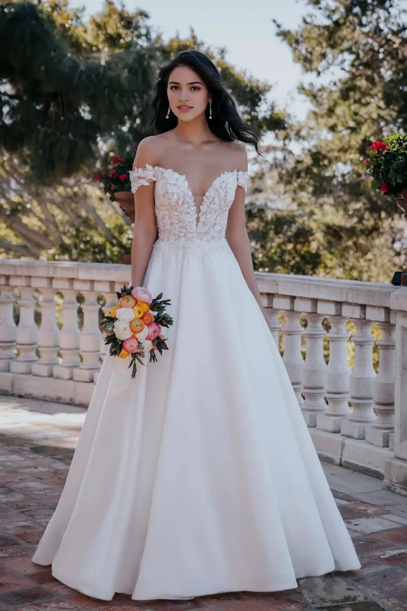 Mesmerizing Ball Gown Off Shoulder Short Sleeve Lace Back Floor Length Wedding Dress