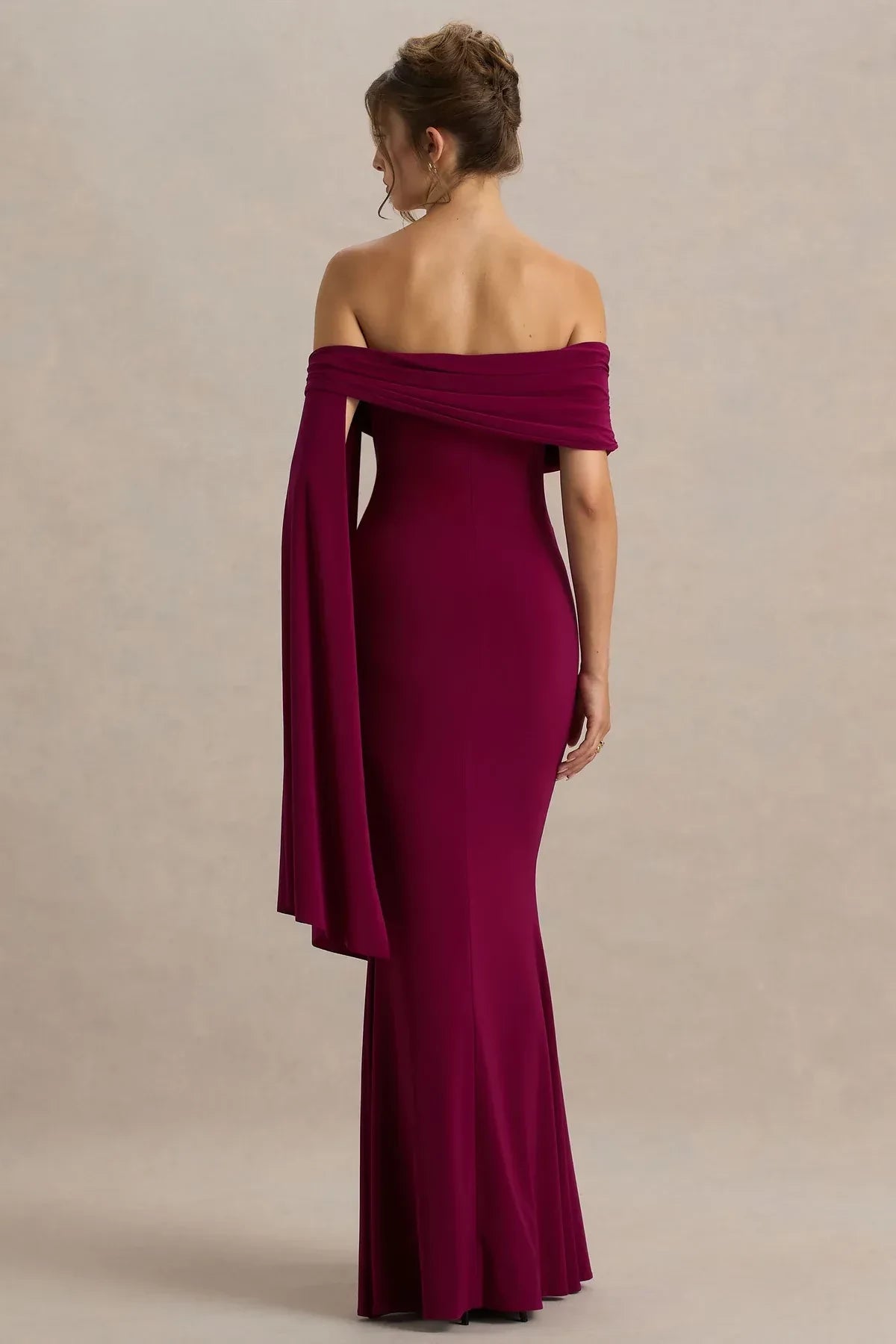Mesmerizing Mermaid Off Shoulder Drape Sleeve Zipper Back Floor Length Evening Dress