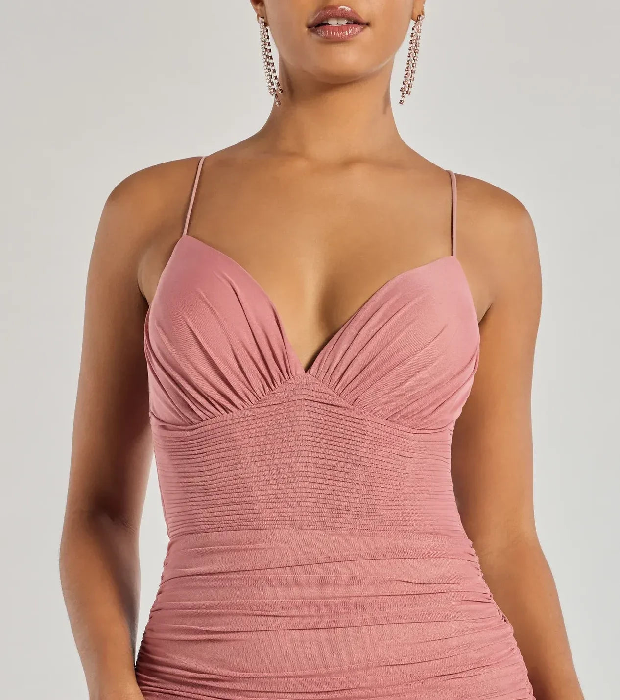 Mesmerizing Mermaid Plunge Neck Spaghetti Strap Lace Up Back Floor Length Prom Dress