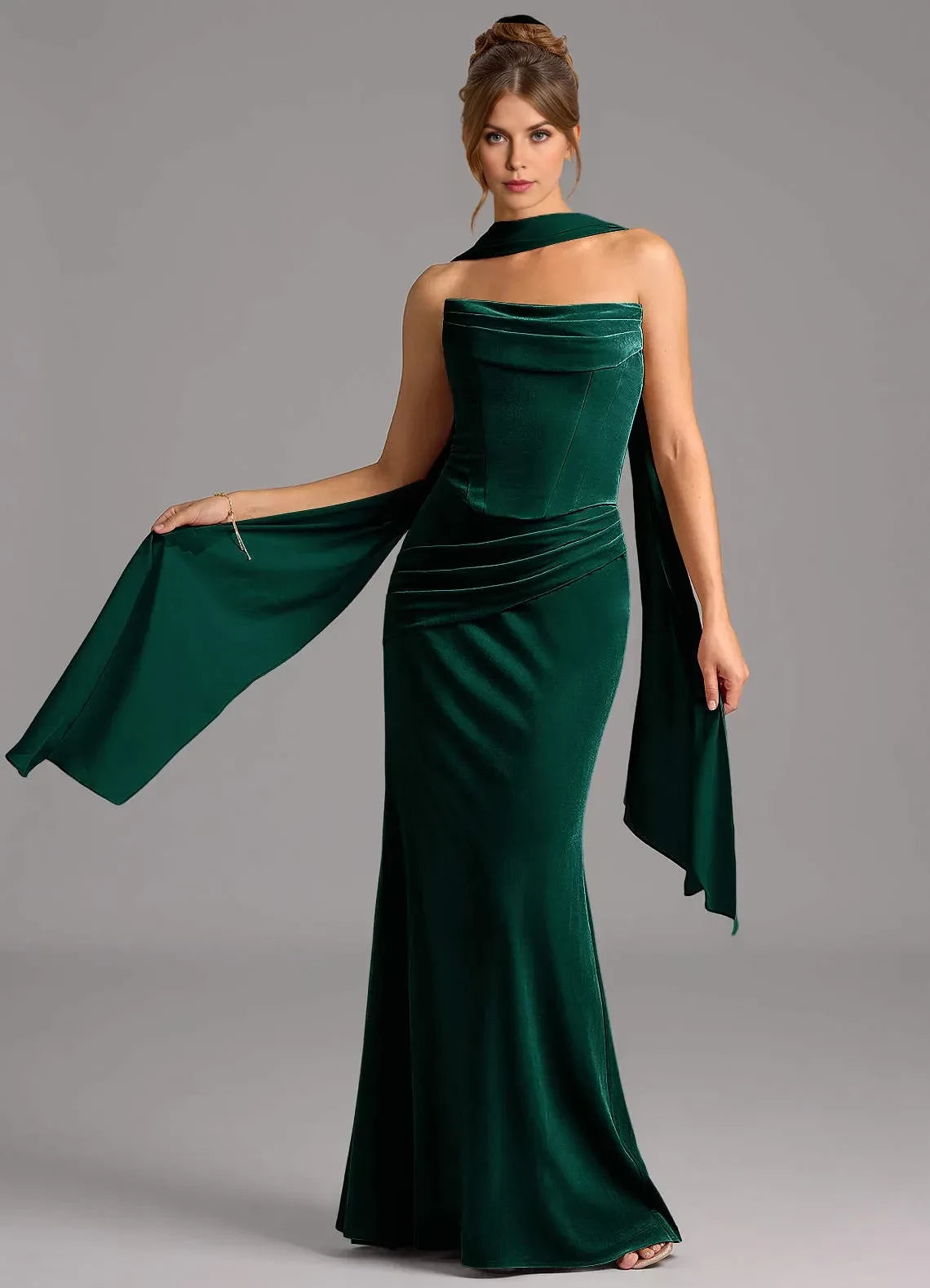 Mesmerizing Sheath Cowl Neck Draped Sleeve Lace Up Back Floor Length Bridesmaid Dress