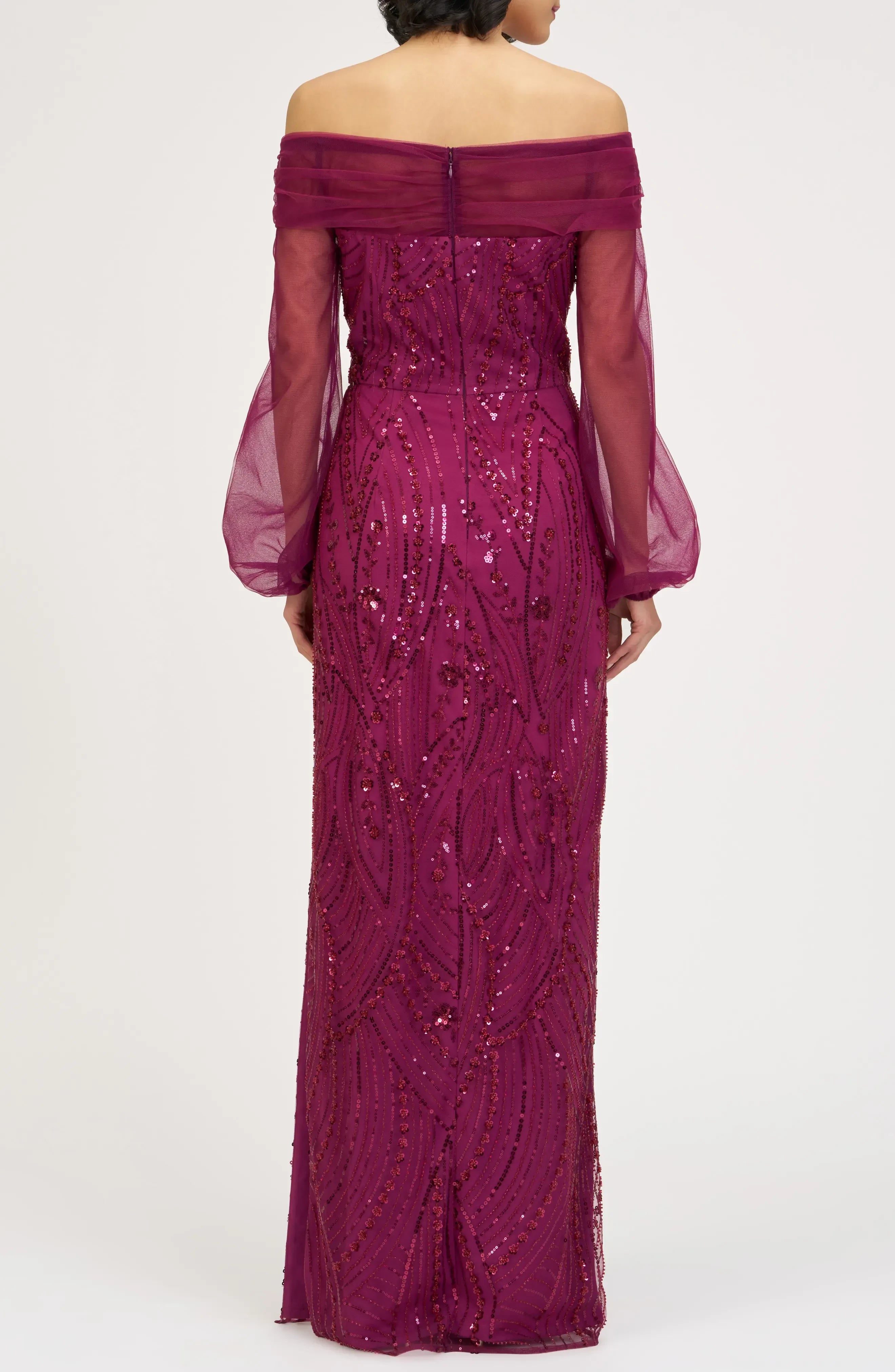 Mesmerizing Sheath Off The Shoulder Long Sleeve Zipper Back Floor Length Evening Dress