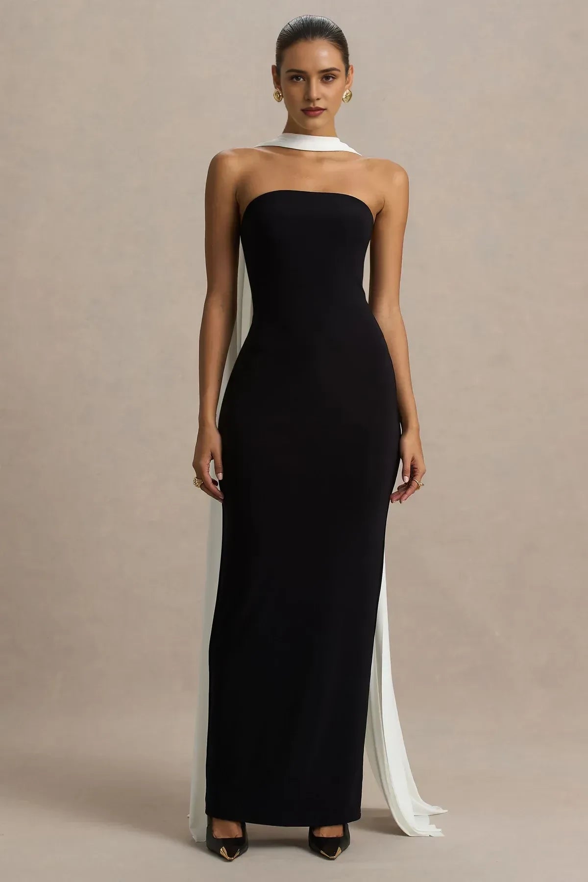 Mesmerizing Sheath Strapless Draped Sleeve Open Back Floor Length Evening Dress