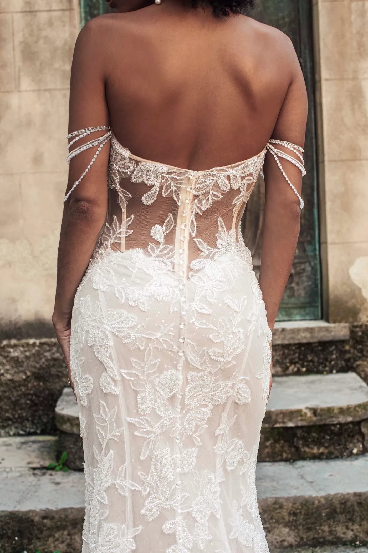 Mesmerizing Trumpet Sweetheart Neckline Beaded Strap Lace Back Floor Length Wedding Dress