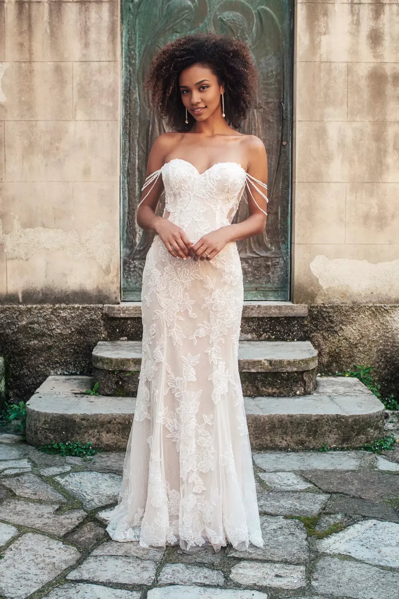 Mesmerizing Trumpet Sweetheart Neckline Beaded Strap Lace Back Floor Length Wedding Dress