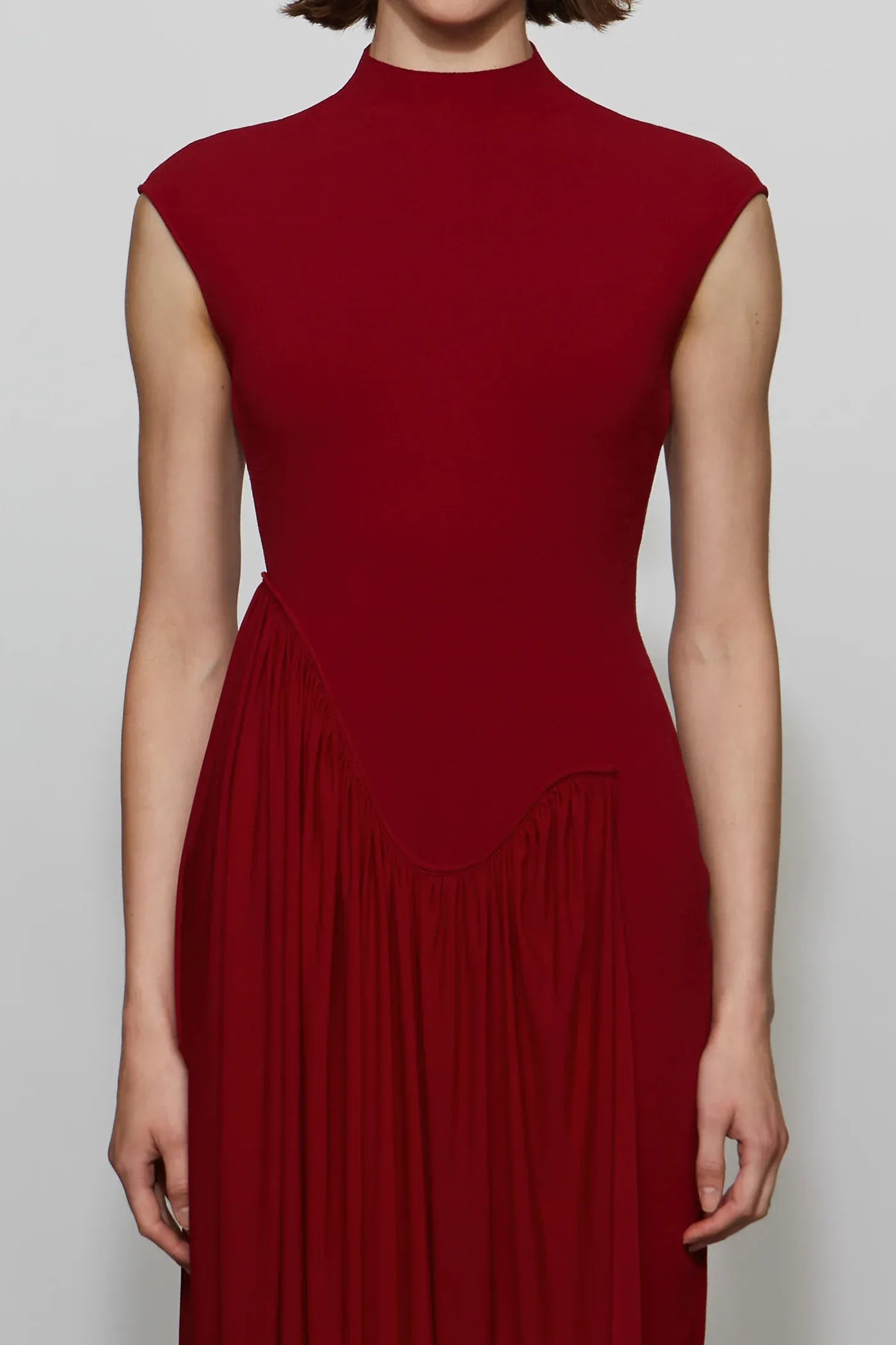 Modern Asymmetrical Mock Neck Cap Sleeve Zipper Back Midi Length For Adults Prom Dress