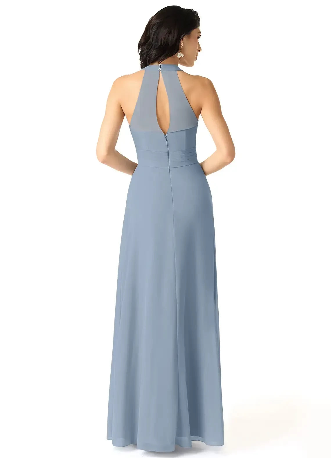 Modern Halter Neck Sleeveless Keyhole Back Floor Length Bridesmaid Dress