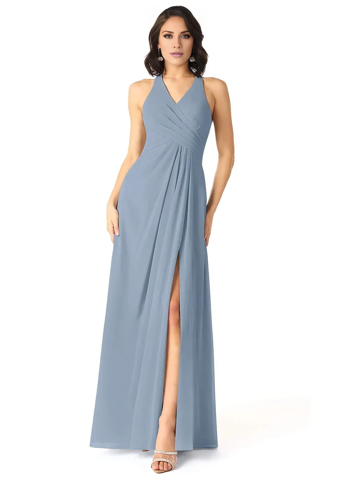 Modern Halter Neck Sleeveless Keyhole Back Floor Length Bridesmaid Dress