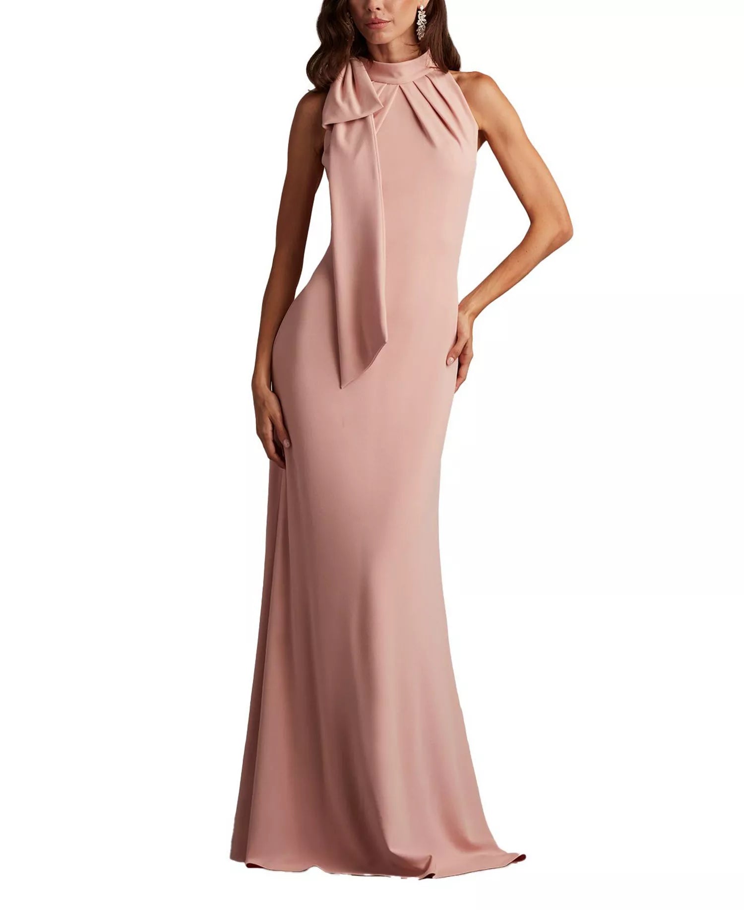 Lustrous Sheath Halter Neck Sleeveless Open Back Floor Length Female Prom Dress