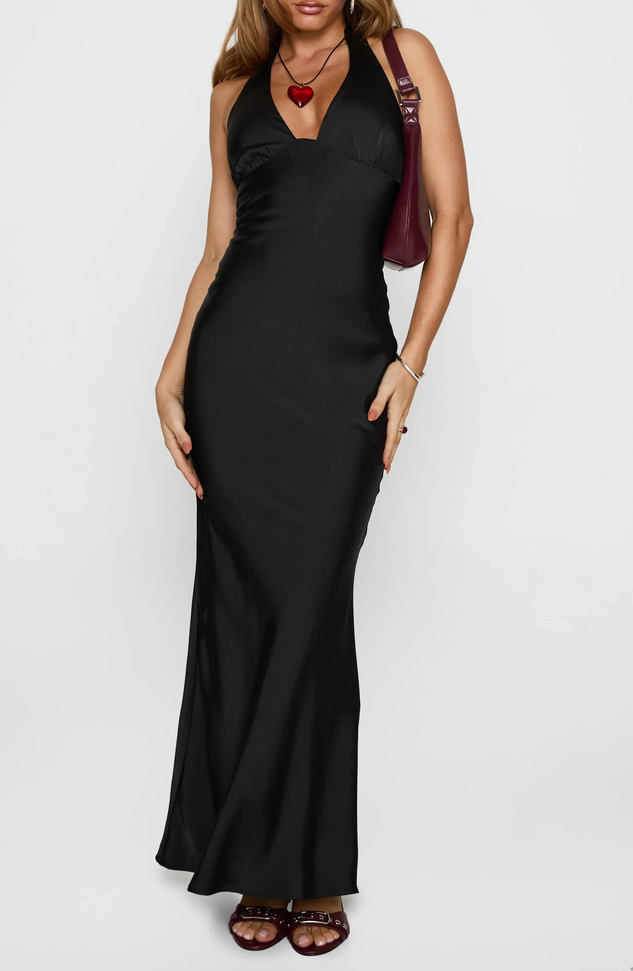 Modern Sheath Halter Neck Sleeveless Tie Back Floor Length Evening Dress
