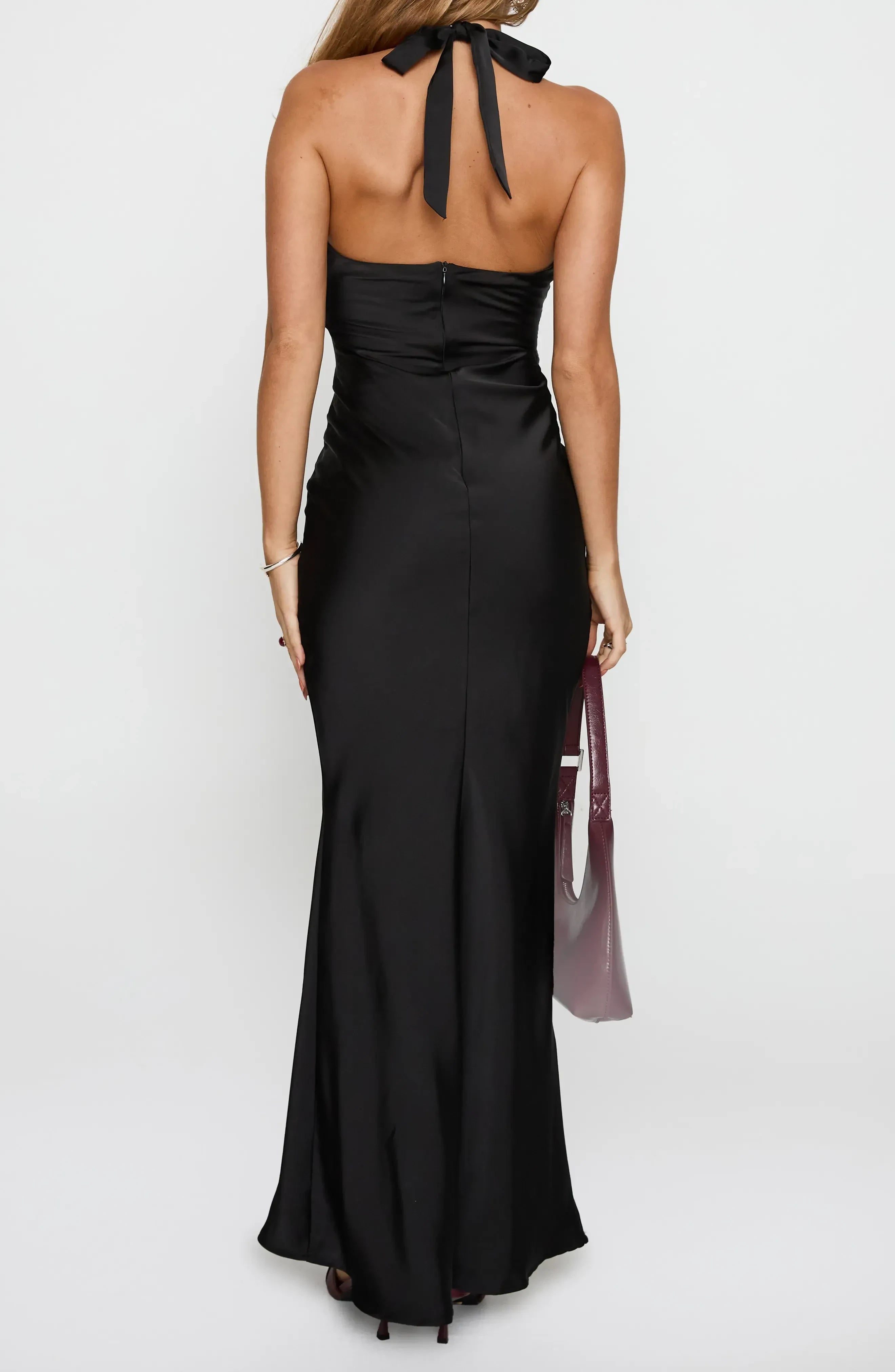 Modern Sheath Halter Neck Sleeveless Tie Back Floor Length Evening Dress