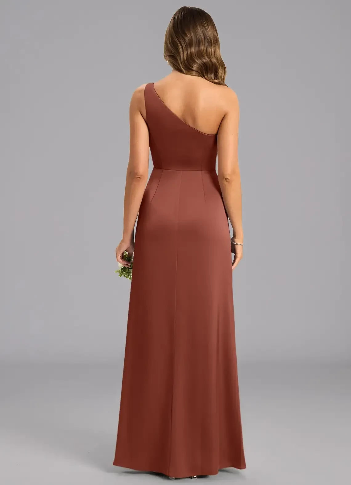 Modern Sheath One Shoulder Sleeveless Open Back Floor Length Bridesmaid Dress ﻿