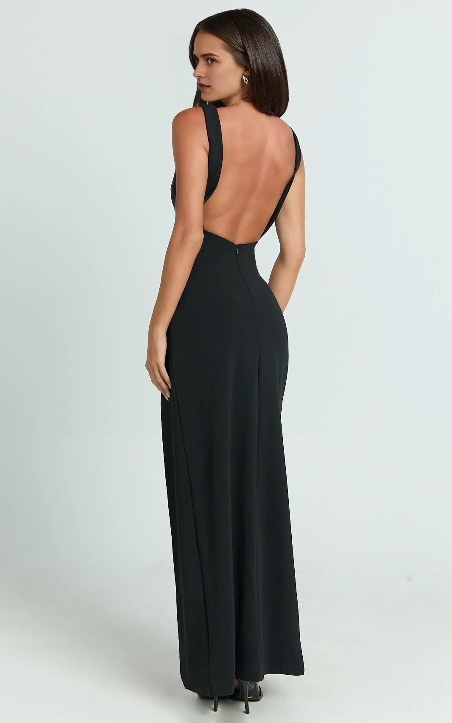 Modern Sheath Plunge Neck Sleeveless Open Back Floor Length Plus Size Evening Dress