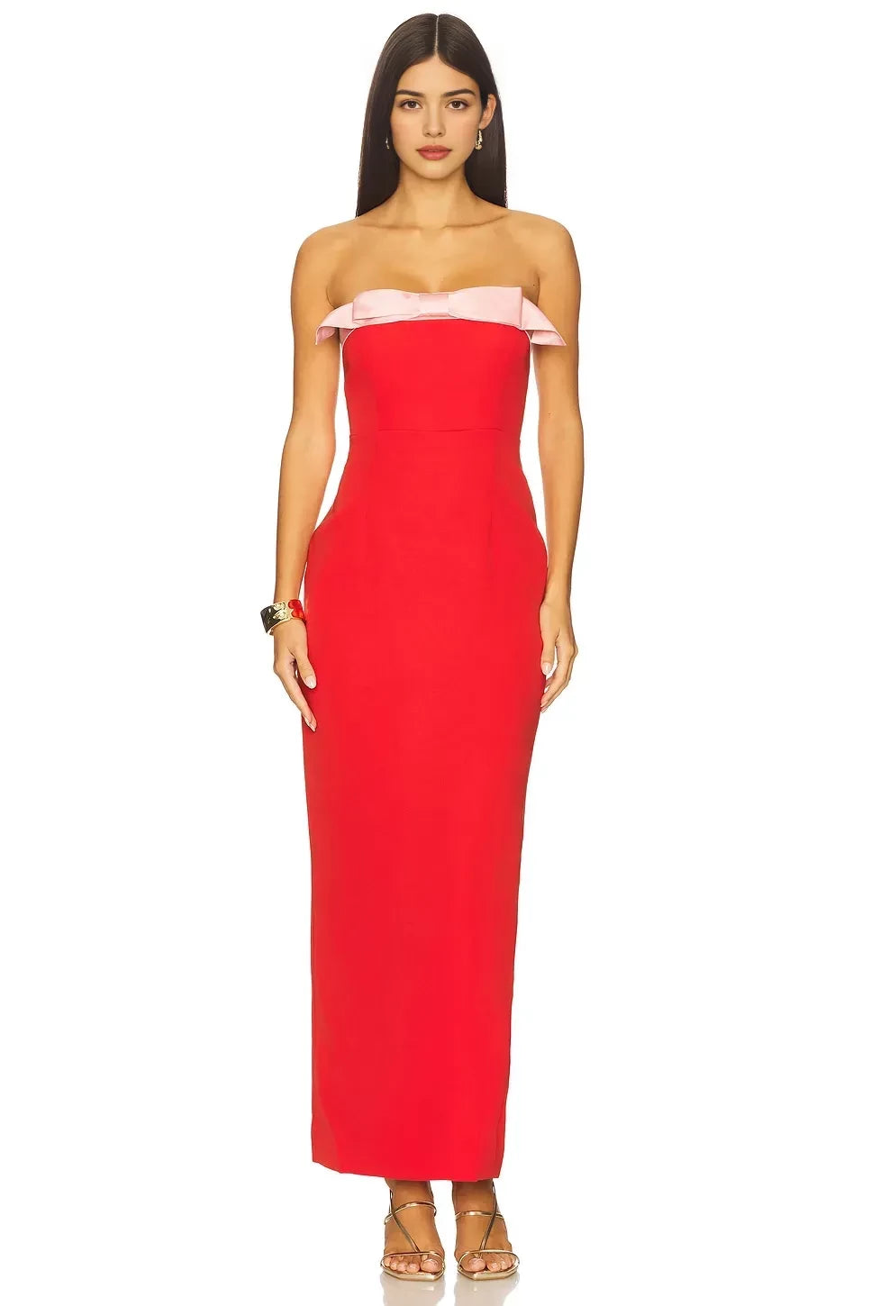 Modern Sheath Strapless Bow Accent Sleeveless Zipper Back Floor Length Evening Dress