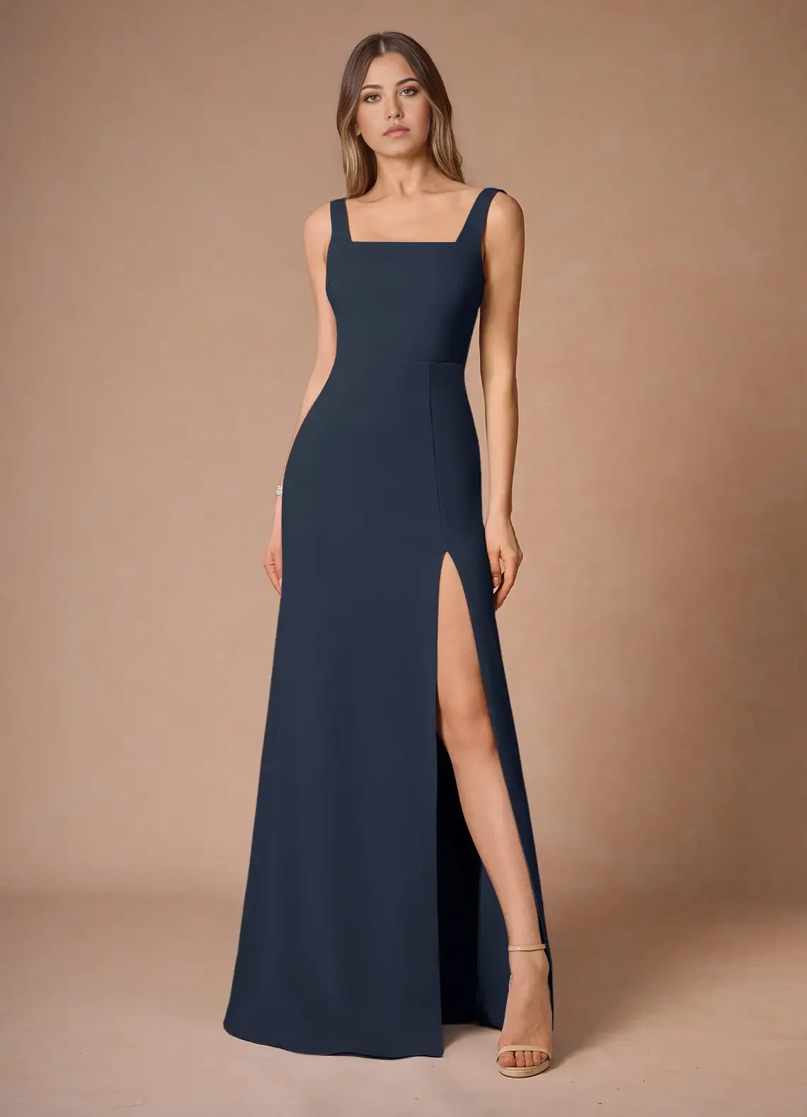 Modern Trumpet Square Neck Sleeveless Open Back Floor Length For Women Prom Dress