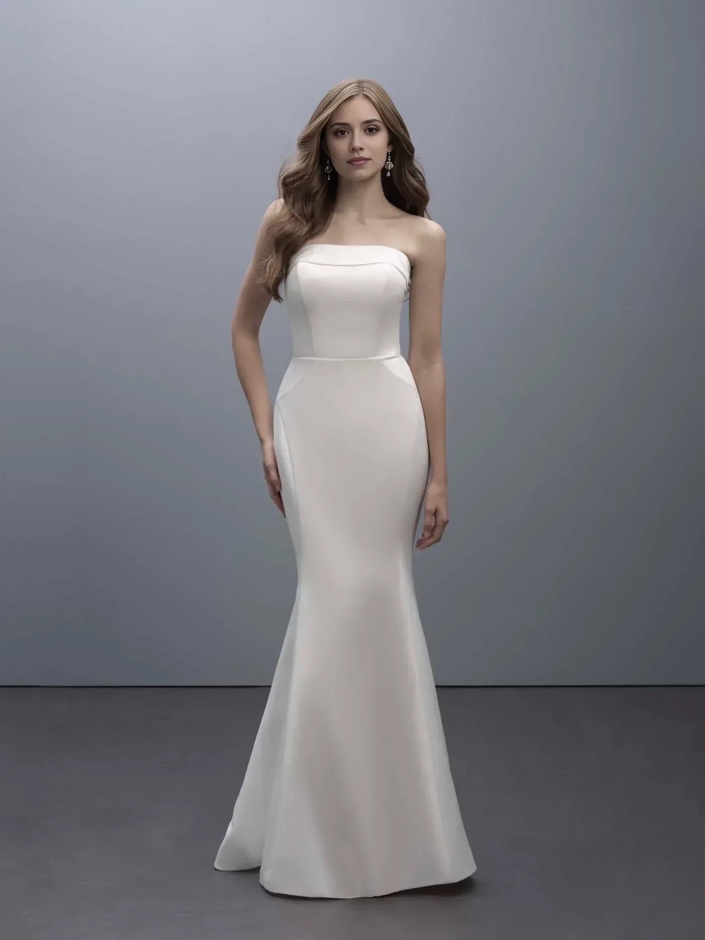 Modern Trumpet Strapless Sleeveless Button Back Floor Length Wedding Dress