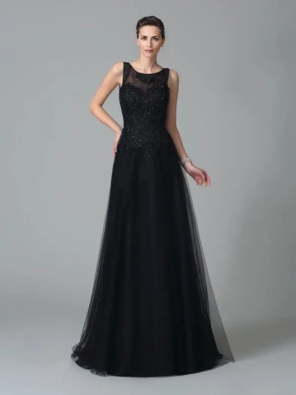Net Straps Sleeveless A-Line Sweep Train With Beading Mother of the Bride Dresses