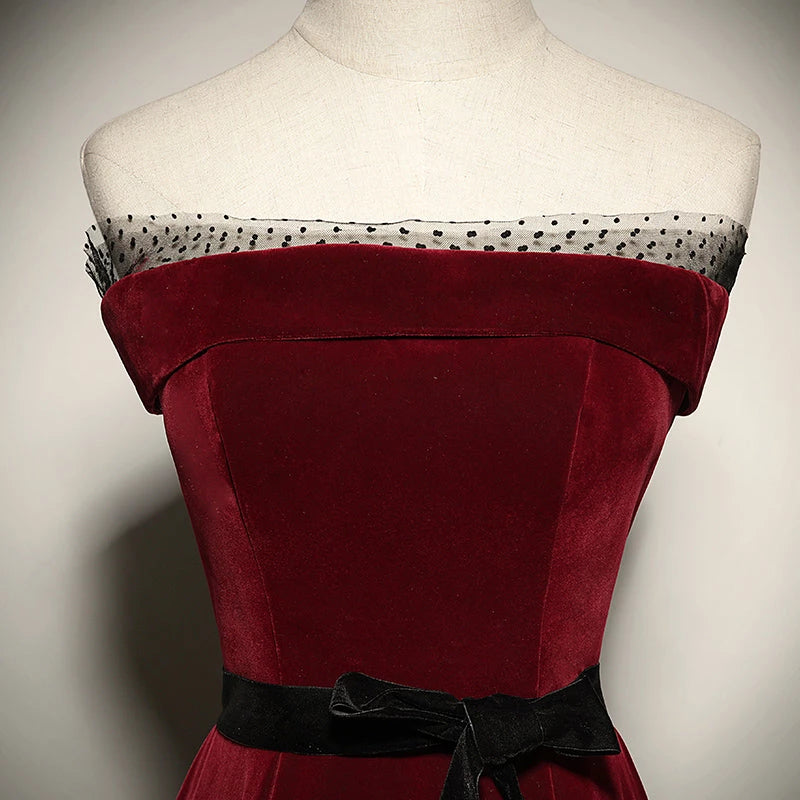 New style A line Strapless Sleeveless Velvet Lace Up Floor Length Evening Dress Party Dresses Prom Dress