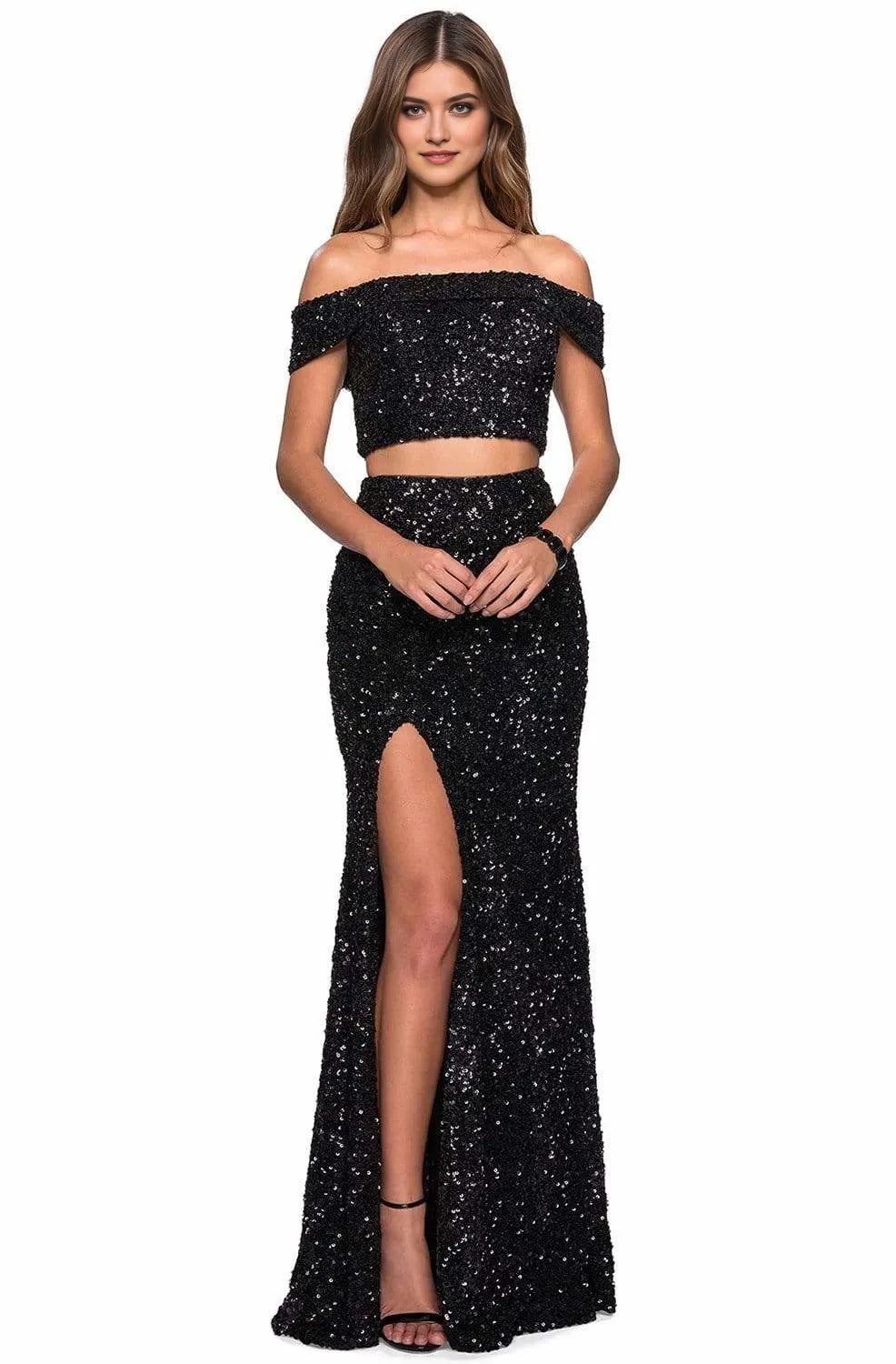 Off-Shoulder Sleeveless Sheath Fashion Two Piece Off the shoulder Floor Length Prom Dress Hot Sale For Ladies