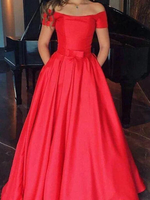 Off-The-Shoulder Floor-Length Ruffles Satin Dresses Bridesmaid Dresses