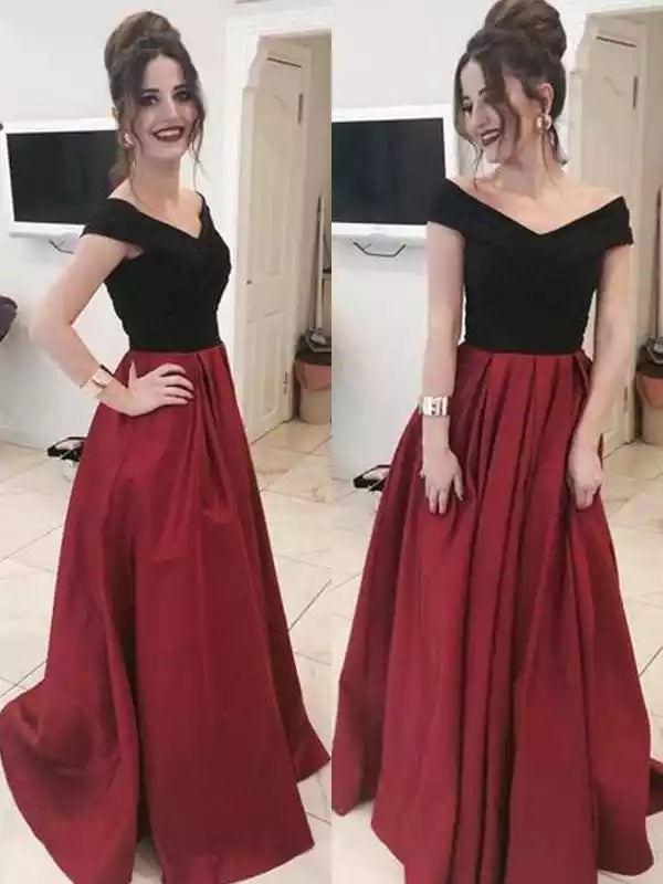 Off-The-Shoulder Floor length Train With Ruffles Satin Prom Dresses
