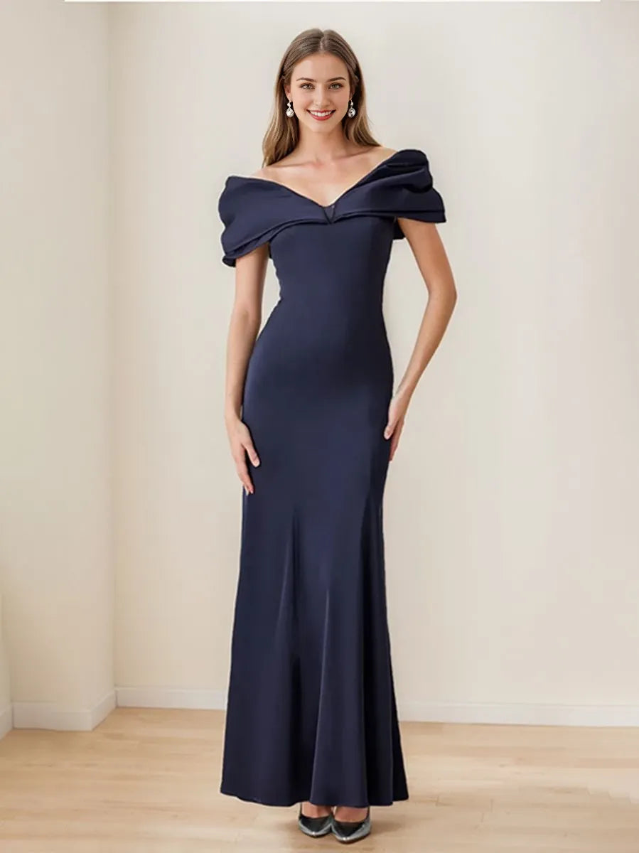 Off-the-Shoulder Mermaid Floor-Length Elegant Evening Dresses with Ruffles