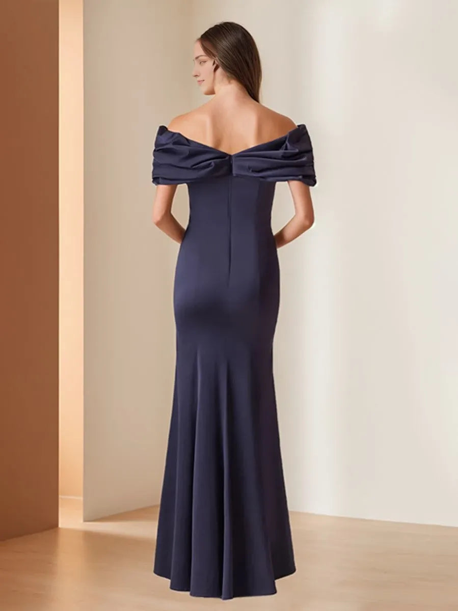 Off-the-Shoulder Mermaid Floor-Length Elegant Evening Dresses with Ruffles